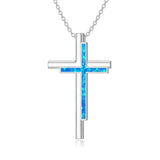 Sterling Silver Opal Cross Pendant Necklace  for Women