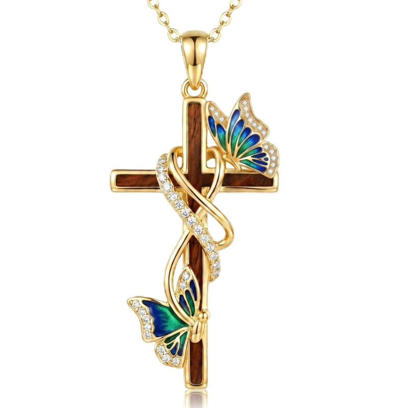 14K Gold Plated Wooden Pendant Necklace Beliefs jewelry