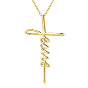 Solid 14K Gold Jesus Cross Necklace Hope Believe Pendant Necklace Religious Jewelry for Women Anniversary Birthday Mother's Day