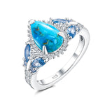 Sterling Silver Cushion Marquise Pear Round Oval Cut Turquoise Engagement Ring for Women