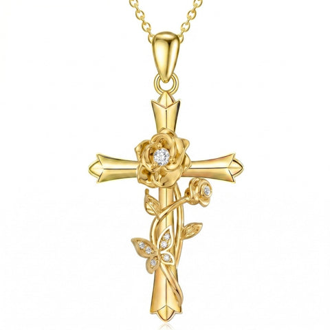 14K Gold Plated Cross Pendant Necklace Faith Jewelry Gift for Women