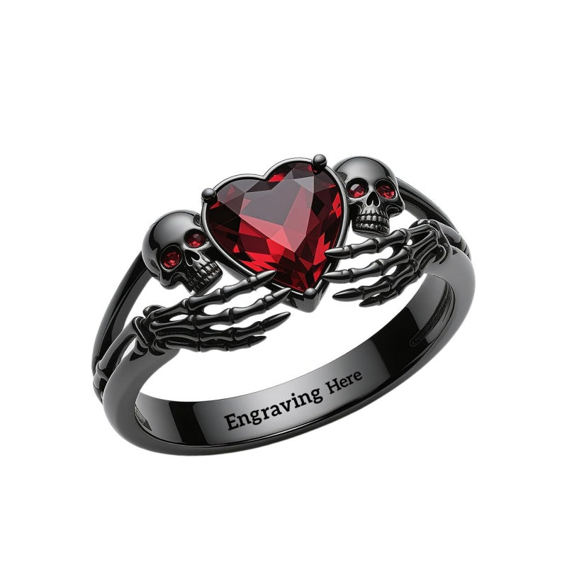 Sterling Silver Personalized Birthstone Punk Skull Bat Snake Ring Goth Jewelry for Halloween Birthday
