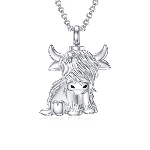 Sterling Silver Highland Cow Urn Necklace for Ashes
