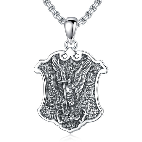 Sterling Silver Crown of Thorns Jesus St Benedict St Michael Pendant Necklace