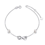 14k Gold Infinity Bracelet for Women, Real Pearl Love Knot Bracelet, 6.9"+0.7"+0.7"