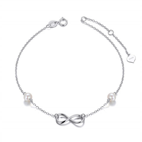 14k Gold Pearl Love Knot Infinity Bracelet