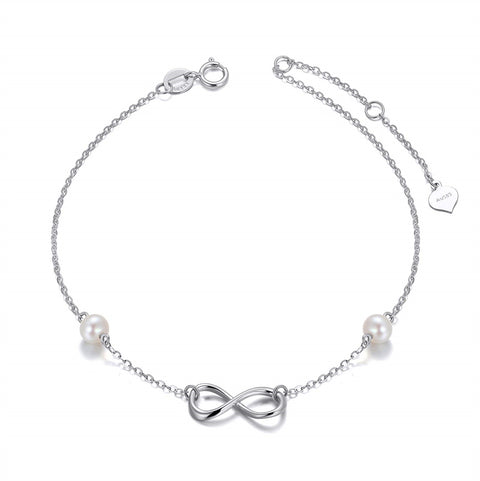 14k Gold Infinity Bracelet for Women, Real Pearl Love Knot Bracelet, 6.9"+0.7"+0.7"