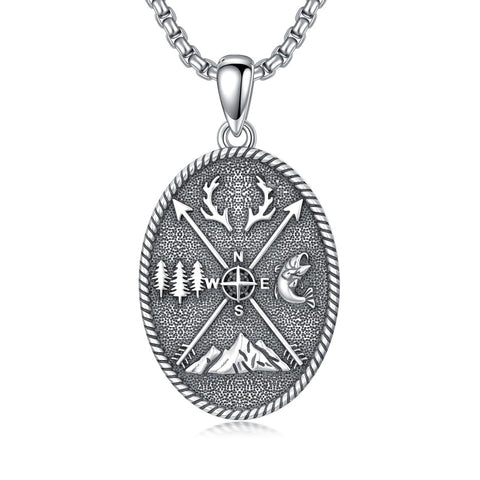 Sterling Silver Deer Bass Fish Wild Duck Fish Hook Pendant Necklace Hunting Jewelry Gifts for Men