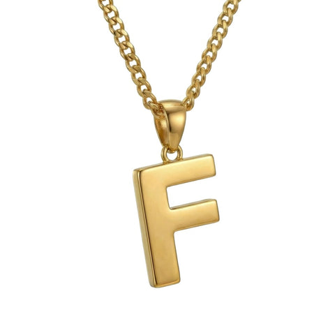 Initial Pendant Necklace 14K Gold Plated with Cuban Chain