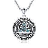 Sterling Silver AA Sobriety Alcoholics Anonymous  Pendant Necklace for Men