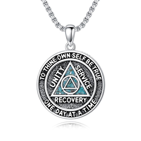 Sterling Silver AA Sobriety Alcoholics Anonymous  Pendant Necklace for Men