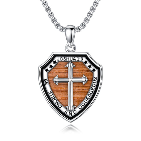 Sterling Silver Wooden Cross Pendant Necklace