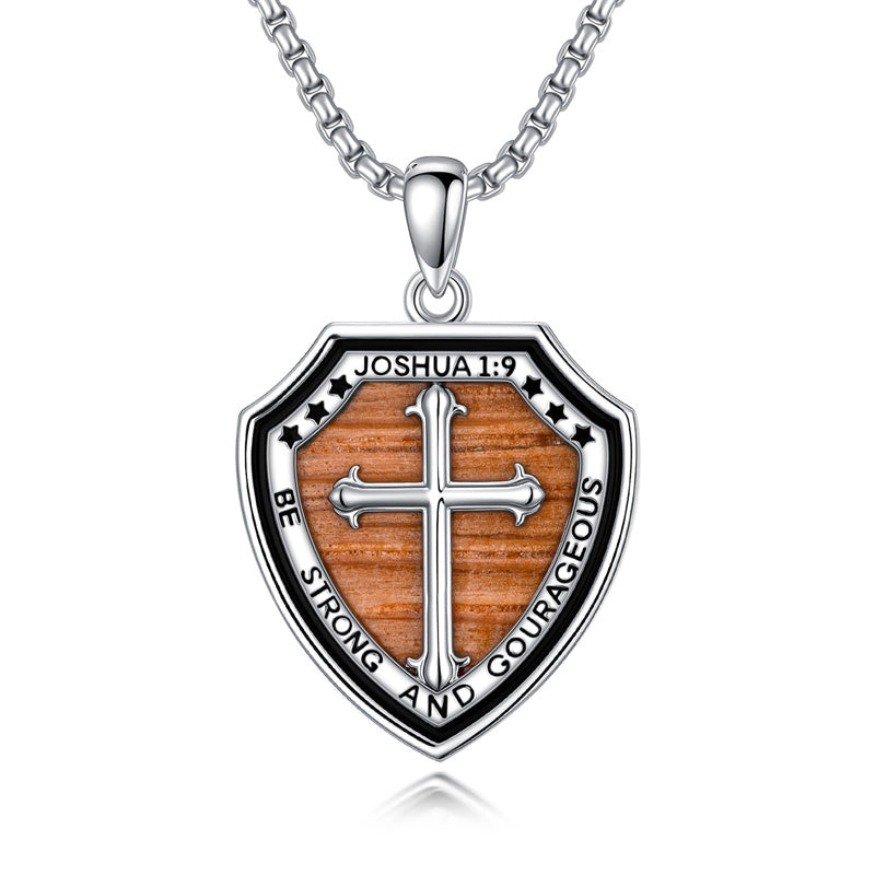 Sterling Silver Wooden Cross Pendant Necklace