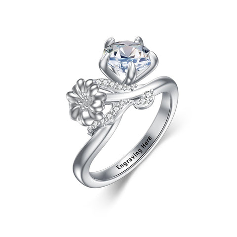 Sterling Silver Moissanite 12 Months Birthflowers Ring