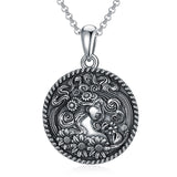Sterling Silver Sunflower Medusa Triple Moon Goddess Amulet Pendant Necklace