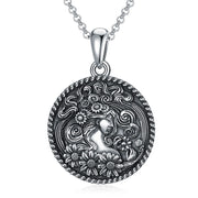 Sterling Silver Sunflower Medusa Triple Moon Goddess Amulet Pendant Necklace