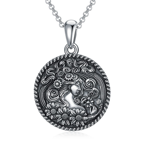 Sterling Silver Sunflower Medusa Triple Moon Goddess Amulet Pendant Necklace