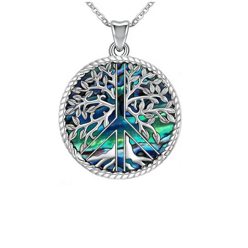 Sterling Silver Peace Sign Coexist Peace Symbol Pirate Tree of Life Thor's Hammer Wolf Raven Viking Series Necklace