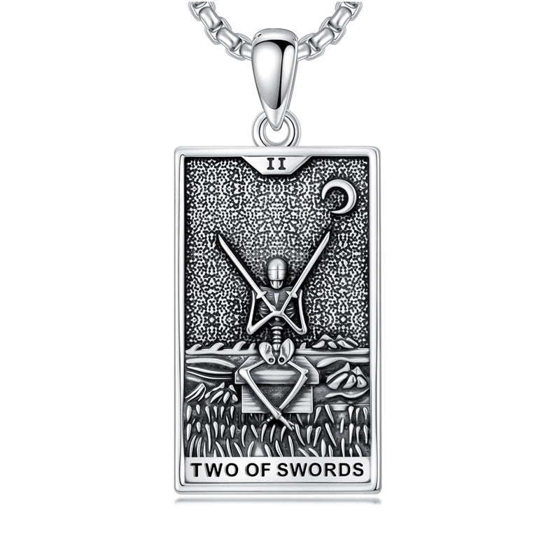 Sterling Silver Lovers Hierophant Magician Three of Swords Wheel of Fortune SkeletonTarot Card Pendant Necklace