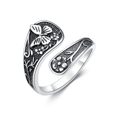 Sterling Silver Turquoise Hummingbird Butterfly Sunflower Adjustable Spoon Ring
