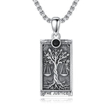 Sterling Silver Obsidian Lover Justice Cat Sun Moon Tarot Card Pendant Necklace