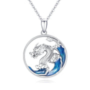 Wave Necklace 925 Sterling Silver Dragon/Koi Ocean Wave Pendant Necklace Wave Beach Jewelry Gift for Women Mother