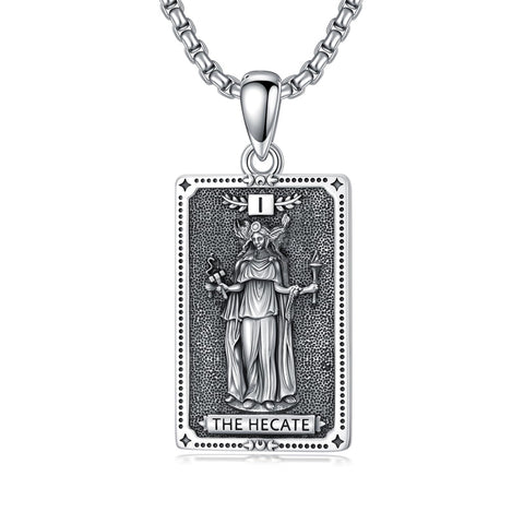 Sterling Silver Tarot Card Hecate Athena Artemis Lilith Medusa Goddess Pendant Necklace