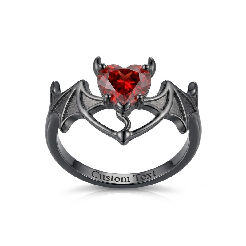 Sterling Silver Personalized Birthstone Punk Skull Bat Snake Ring Goth Jewelry for Halloween Birthday