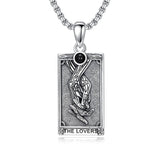 Sterling Silver Obsidian Lover Justice Cat Sun Moon Tarot Card Pendant Necklace