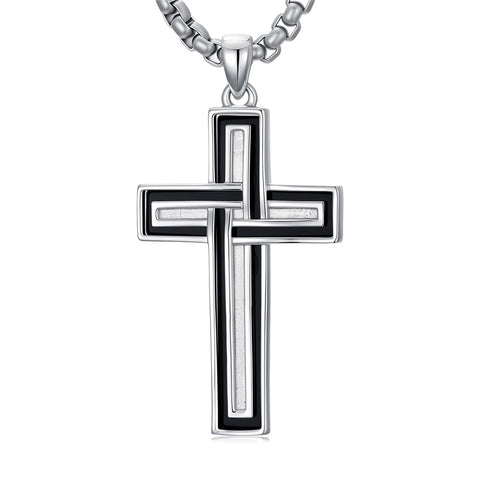 Sterling Silver Cross Christian Pendant Necklace for Men