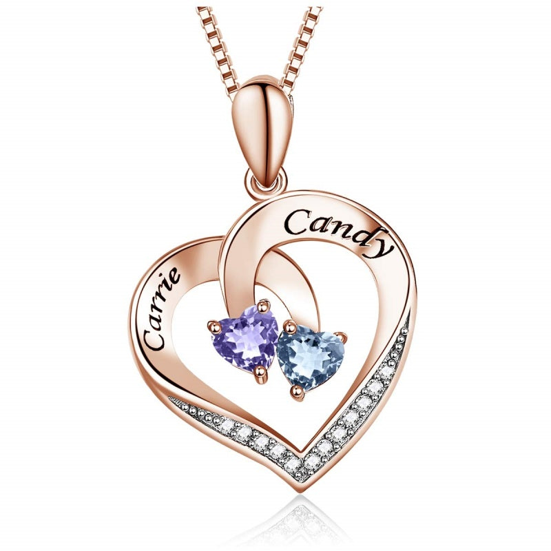 14K Gold 2  Simulated Birthstone Personalized Engraved Pendant Necklace for Women