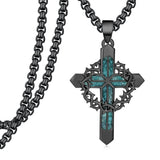 14K Gold Plated Turquoise Wolf Thor's Hammer Ankh Dragon Lion Compass Crucifix Pendant Necklace for Men