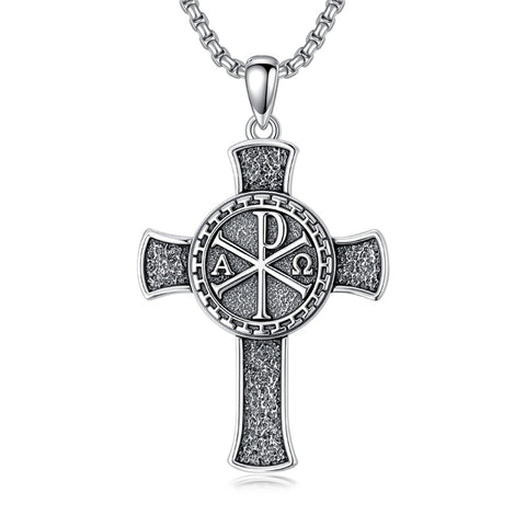 Sterling Silver Chi Rho Alpha Omega PX XP Symbol Pendant Religious  Necklace
