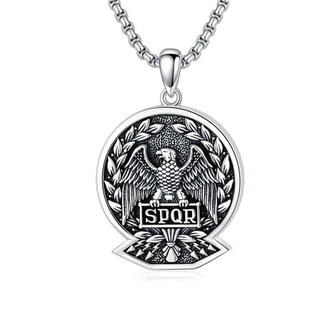Sterling Silver Eagle SPQR Pendant Necklace for Men