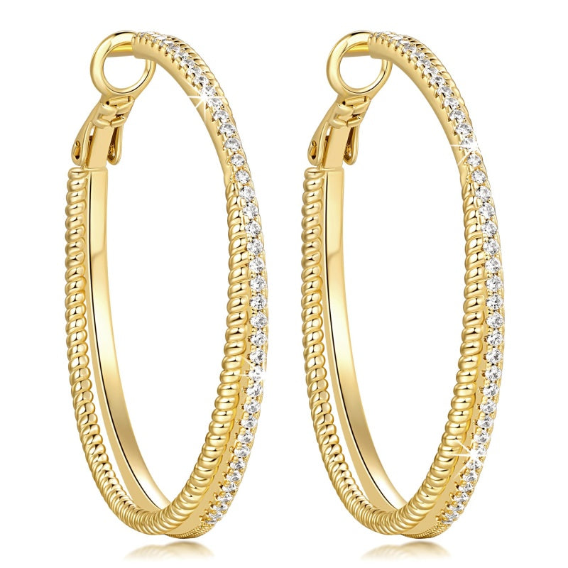 14K Gold Plated Cubic Zirconia Layered Dual-Hoop Earrings for Women