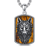Sterling Silver Tiger Eye Wolf Pendant Necklace for Men