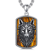 Sterling Silver Tiger Eye Wolf Pendant Necklace for Men