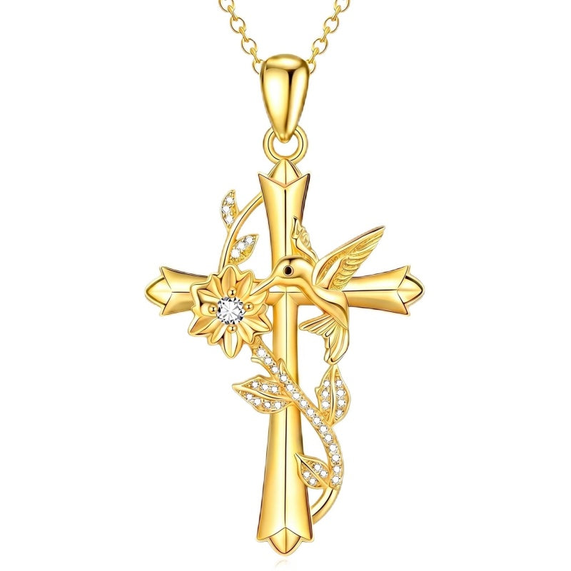 14K Gold Plated Cross Necklace for Women