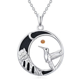 Sterling Silver Mustard Seed Black Cat Hummingbird Cross and Mountain Mountain Turquoise Sun and Moon Pendant Necklace