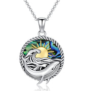 Sterling Silver Abalone Shell Whale Pendant Necklace