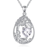 Sterling Silver Birthstone Teardrop Tree of Life Pendant Necklace