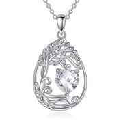 Sterling Silver Birthstone Teardrop Tree of Life Pendant Necklace