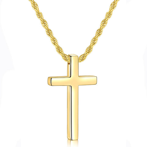 Sterling Silver Cross Pendant Necklace with Stainless Steel 2.5mm Rope Chain