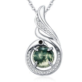 14K Gold Plated Moss Agate Pendant Necklace Boho Jewelry for Women