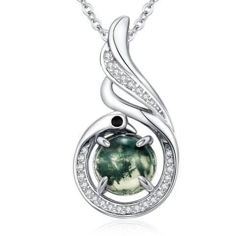 14K Gold Plated Moss Agate Pendant Necklace Boho Jewelry for Women