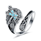 Sterling Silver Turquoise Vintage Adjustable Sunflower Dragonfly Butterfly Feather Tree of Life Spoon Ring