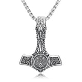 Sterling Silver Celtic Knot Wolf Thors Hammer Pendant Necklace for Men