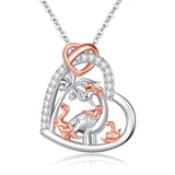 Sterling Silver Cubic Zirconia Dinosaur with 1 2 3 4  Cubs Pendant Necklace