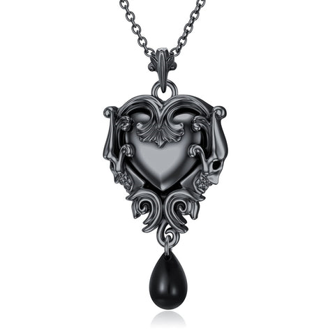 Sterling Silver Gothic Witches Heart Pendant Necklace