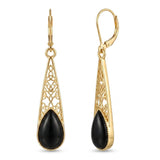 14K Gold Plated Black Onyx Tree of Life  Leverback Earrings Christmas Birthday Gift